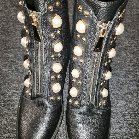 Karl Lagerfeld Black Pearl Studded Combat Boots - Picture 2 of 7